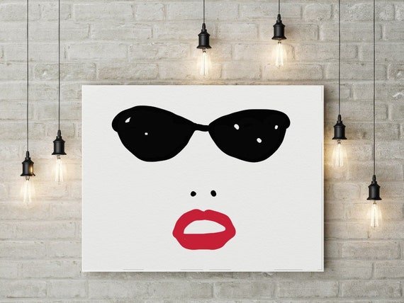 black and white Lips sunglasses Modern painting abstract wall | Etsy