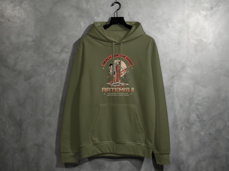 Artemis II Hoodie, Reach For The Moon Rocket Space Exploration Sweatshirt, NASA Astronaut Mission Science Gift
