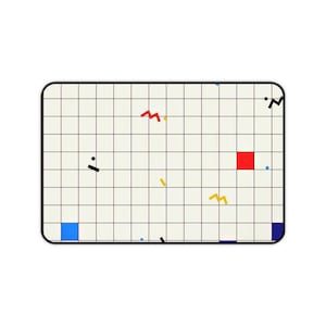 Tappetino per mouse da scrivania con griglia geometrica retrò, design Memphis, stile anni '80 colorato, grande configurazione per giochi, arredamento moderno per ufficio