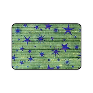 Celestial Blue Star Desk Mat Mouse Pad Green Galaxy Design Large Gaming Setup Cosmic Office Decor Gift for Gamers