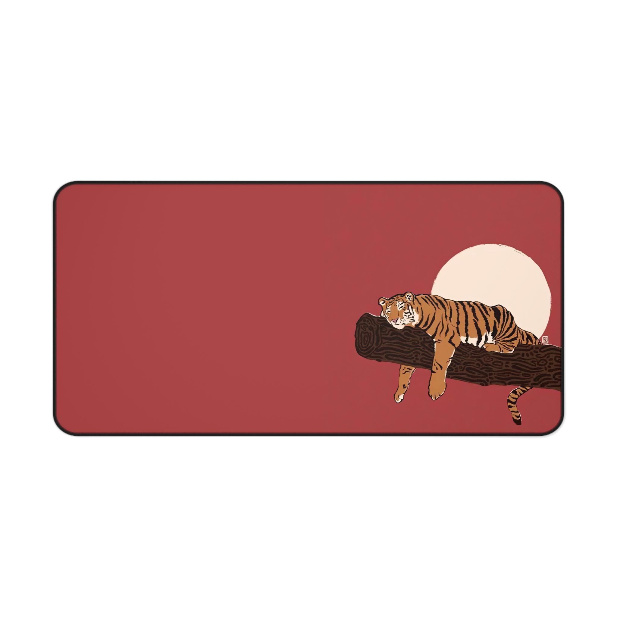 Computer Mat Tiger Large Tiger Illustration Desk Mat Mouse Pad Red Minimalist Jungle ...