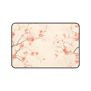 Rosa Kirschblüten-Schreibtischunterlage, Blumen-Mausunterlage XL, ästhetische Sakura-große Gaming-Schreibtischmatte, niedlicher Frühlingsblüten-Anime-Stil