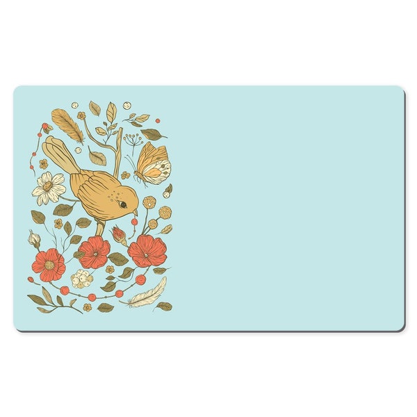 Bird And Flowers Gaming Desk Mat, Floral Gaming Mouse Pad, Computer Mouse Pad, Cute Mouse Pad, Pastel Mouse Pad