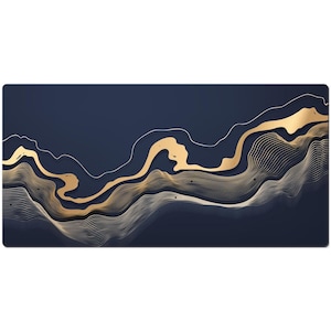 Blue Metallic Gold Topographic Foil Desk Mat Mouse Pad Marble, Mouse Pad Office, Desk Accessories, Rectangle, Office Decor