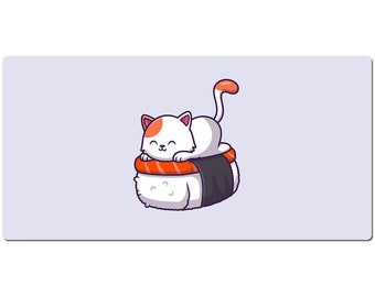 Sushi Cat Salmon Nigiri Mouse Pad, Gamer Mouse Pad Cute Office Desk Accessories 10x16 12x18 14x24 18x36