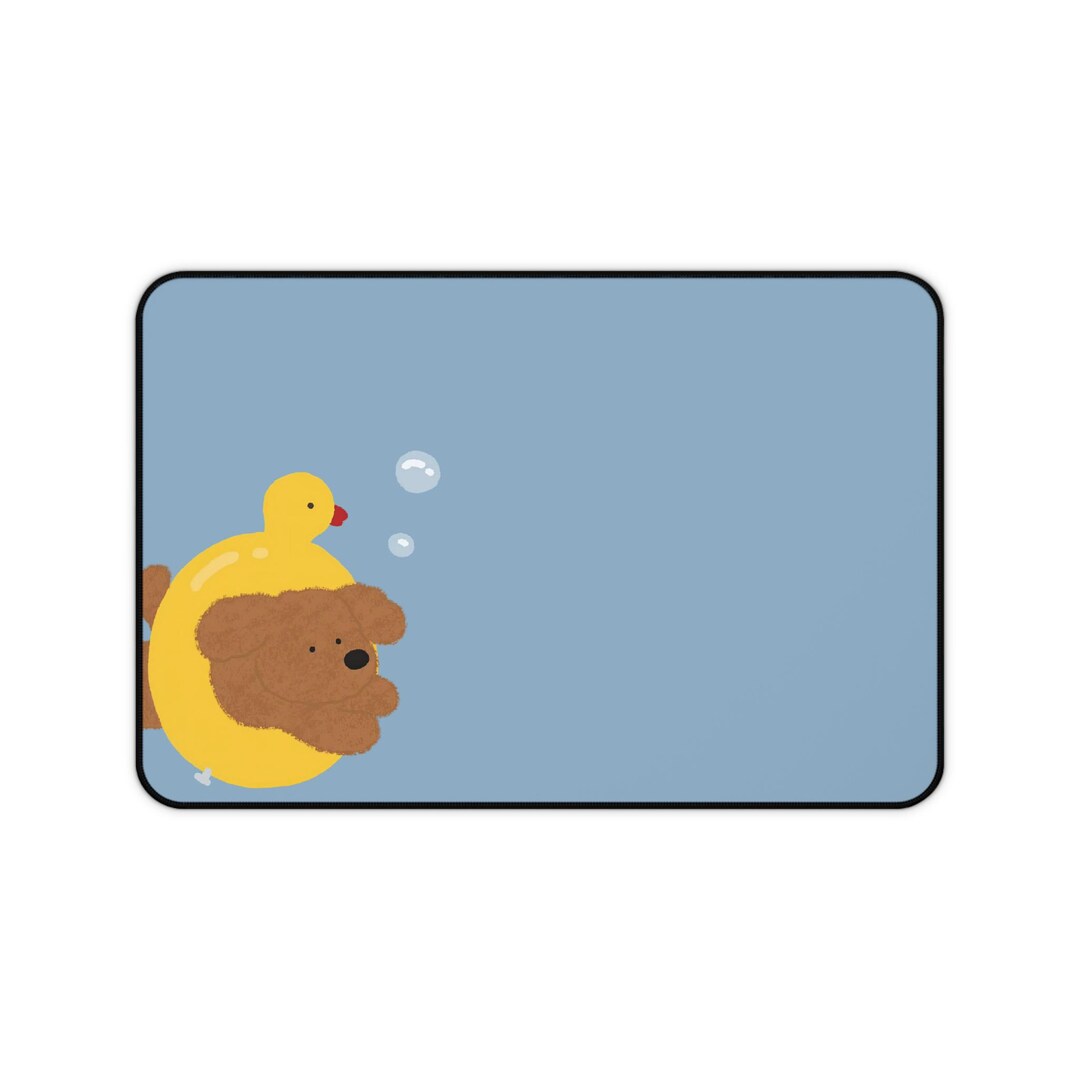 Cute Brown Bear Duck Bubble Desk Mat Mouse Pad Blue Kawaii Gaming Setup ...