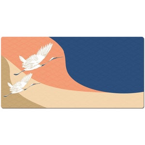 Japanese Crane Desk Mat, Japanese Office Decor, Kawaii Mouse Pad, Gamer Mouse Pad, Japan Gift, Cute Office Accessory