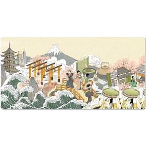 Japanese Temple Desk Mat, Japanese Office Decor, Kawaii Mouse Pad, Gamer Mouse Pad, Japan Gift, Cute Office Accessory
