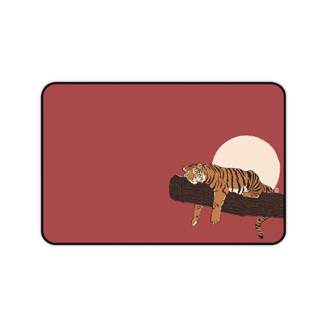 Computer Mat Tiger Large Tiger Illustration Desk Mat Mouse Pad Red Minimalist Jungle ...