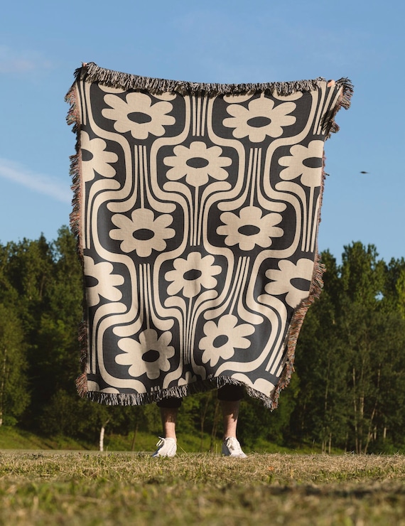 Matisse Botanical Blanket, Retro Flower Blanket, Funky Jacquard Tapestry Picnic Blanket, Abstract Blanket