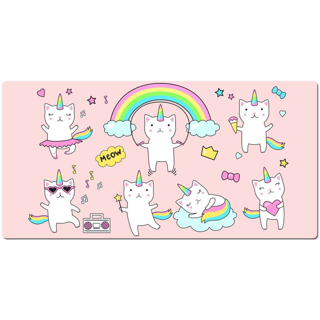 Cat Unicorn Mouse Pad Desk Mat Large, Cute Desk Pad, Gaming Mouse Pad, Kawaii Pink Desk Mat, 10x16 12x18 14x24 18x36