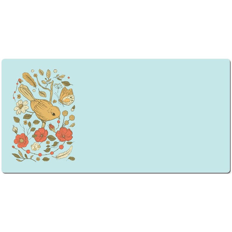 Bird And Flowers Gaming Desk Mat, Floral Gaming Mouse Pad, Computer Mouse Pad, Cute Mouse Pad, Pastel Mouse Pad image 3