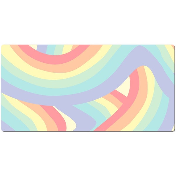 Retro Rainbow Stripe Mouse Pad Kawaii Gamer Desk Mat, Large Desk Pad, Big Gaming Mousepad 10x16 12x18 14x24 18x36