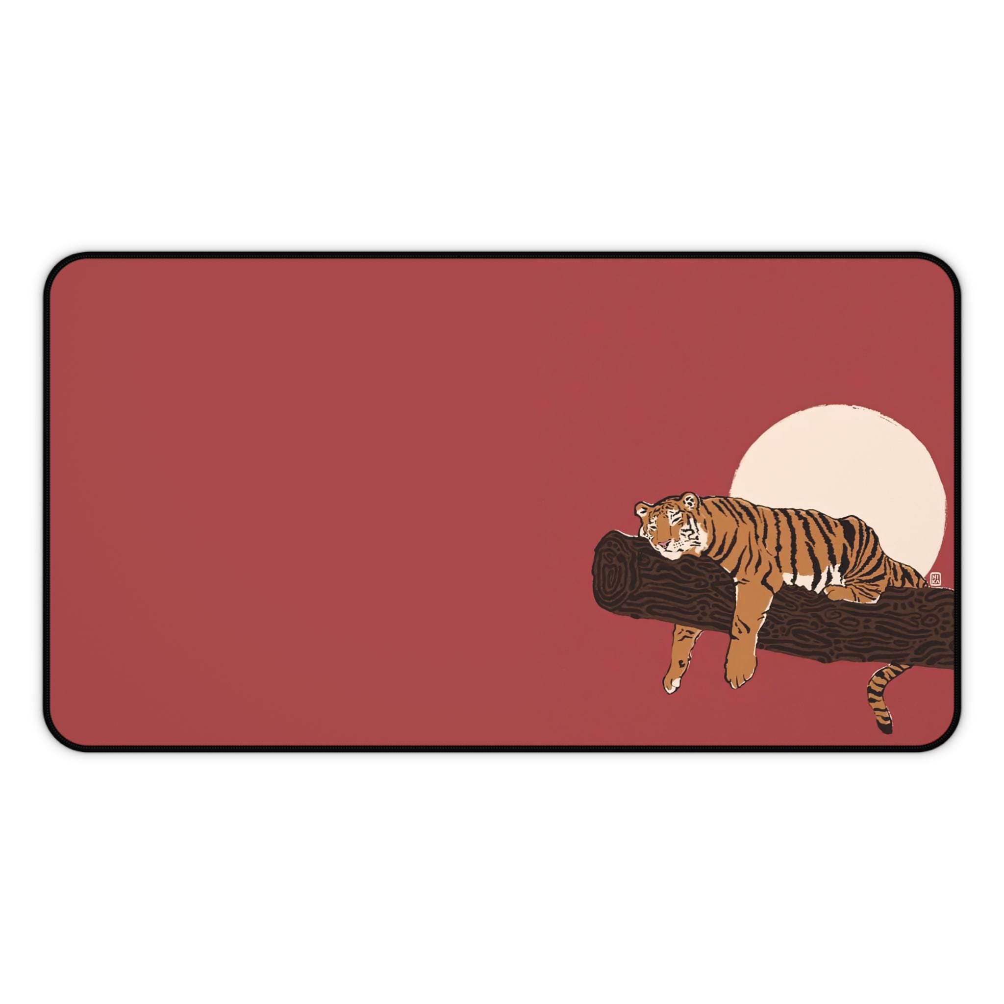 Computer Mat Tiger Large Tiger Illustration Desk Mat Mouse Pad Red Minimalist Jungle ...