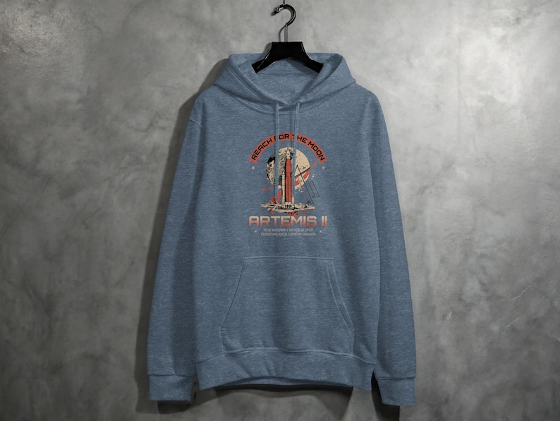 Artemis ii Mission Hoodie, Reach for the Moon, Space Exploration Rocket Launch, nasa Astronaut Crew, Vintage Sci-Fi Universe Gift
Artemis ii
