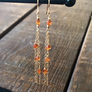 Mandarin Garnet and Gold Earrings. Semi-precious jewelry. Handmade.