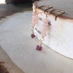 Peruvian opal and ruby earrings. Dainty earrings. Handmade earrings.