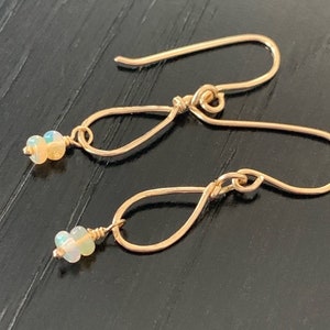 Ethiopian Opal earrings. Drop earrings. Gold and Opal jewelry. Dainty earrings. Hammered gold with opal.