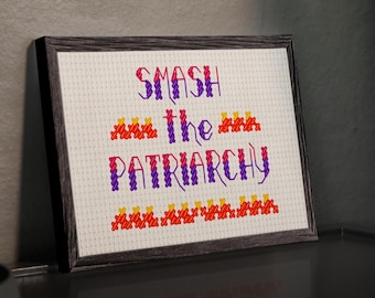 Smash Patriarchy Kreuzstich Stil Druck, (5x7) Feministisches Geschenk