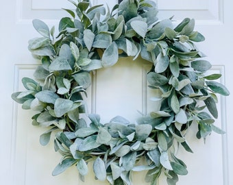 Artificial Lambs Ear Wreath | Handcrafted Faux Lambs Ear Leaf Wreath | Home Decor I Front Door Wreath I Greenery Wreath I Year Round Wreath