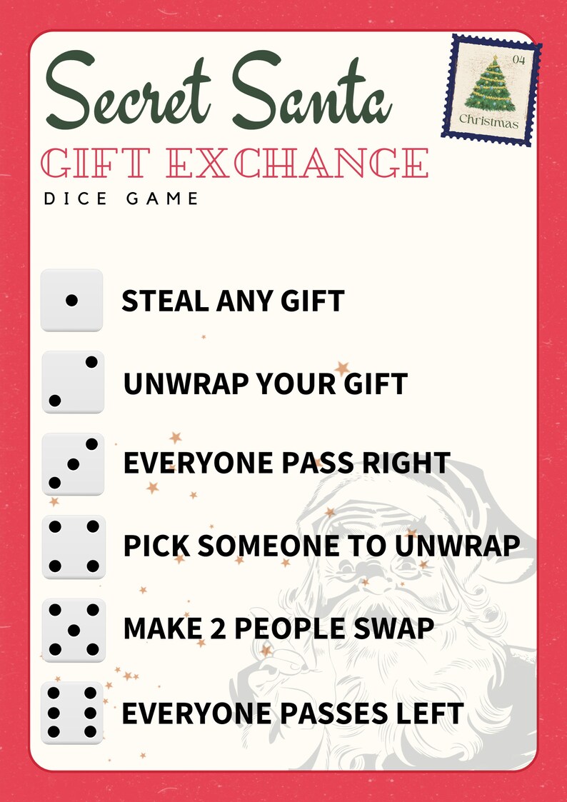 Secrete Santa Dice Game - Etsy