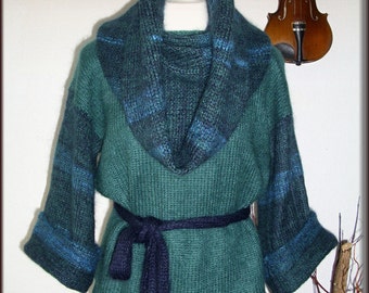 Sweaters, woolen blouse - with snood / hood / Rock, belts, 100% Mohair, Unikat