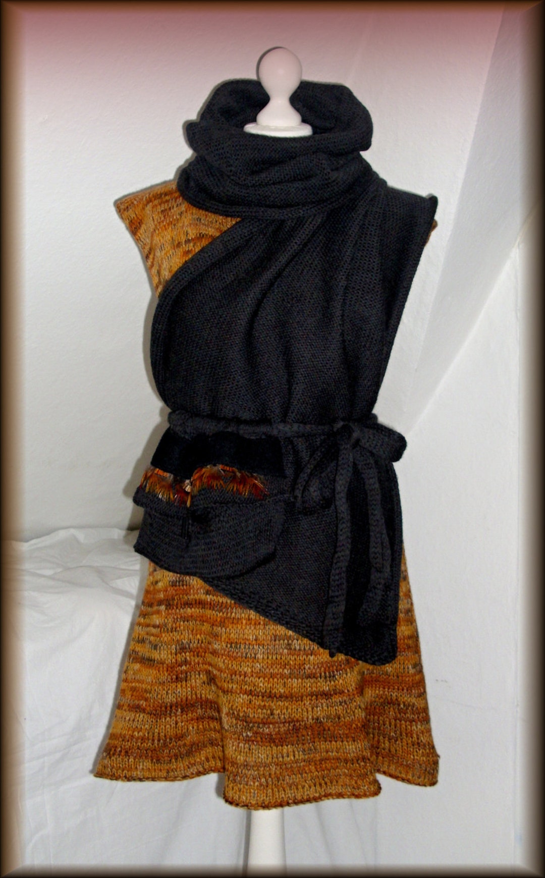 Knit Dress With Scarf, Bag, Belt and Hose Scarf, Wool