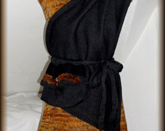 Knit dress with scarf, bag, belt and hose scarf, wool, unique