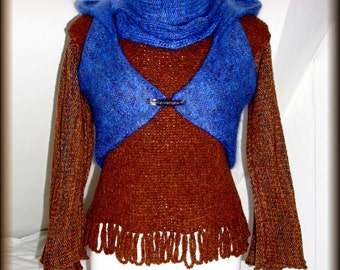 Knitted blouse with Bolero - knitted Buckle, unique objects, felted crochet - hood and snood, mohair, wool