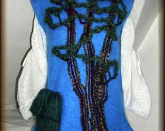 Tank with knitted blouse and bag, 100% mohair, cotton, knitted, felted, embroidered, unique
