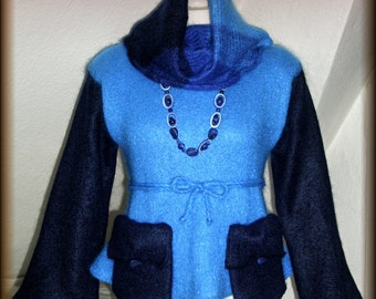 Sweater Tube Scarf, bags and chain - knitted, felted, 100% Mohair, Unikat