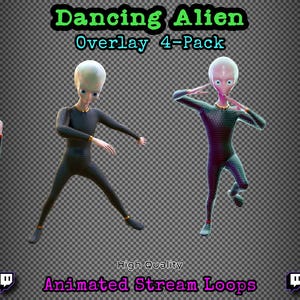 Dancing Alien | Animated Looping 4-Pack | Stream Overlay Decoration | Dance Party VFX for Twitch OBS YouTube StreamElements Kick