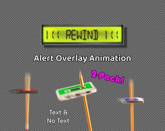 Alerta de rebobinado de transmisión / Superposición de DJ y música / Animación de casete retro / Efectos visuales OBS de Twitch StreamElements