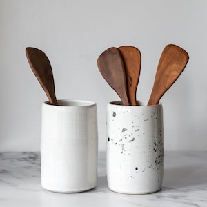 White Stoneware Utensil Holder - free uk shipping