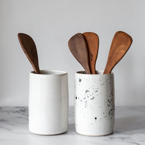 Large Ceramic Utensil Holder White Storage Pot Modern Etsy