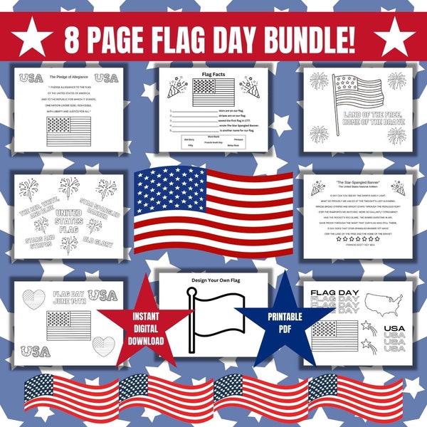 Flag Day Activity Bundle, Kids Coloring, June 14, Flag Day Classroom, June classroom activity, Printable, digital download, Flag Day