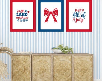 Patriotic Coquette Bow Prints, Fourth of July Wall Art (Digital Download)