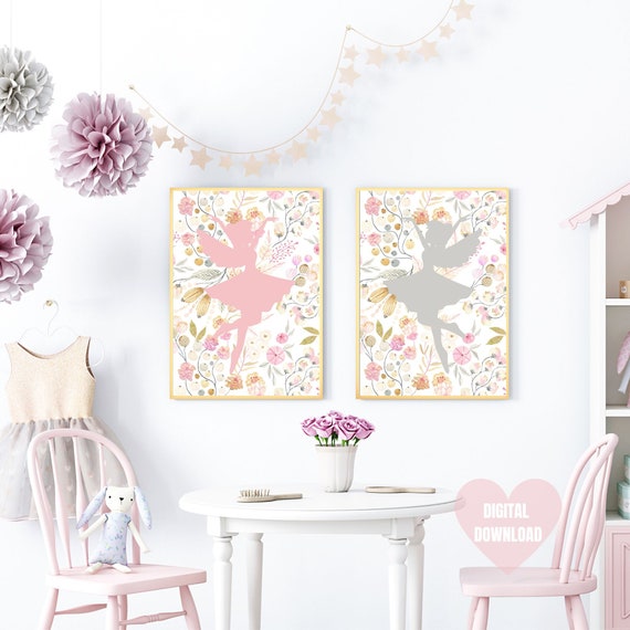 Pink Fairy Nursery Murals Fairy Princess Print Set Of 3 Wall Art