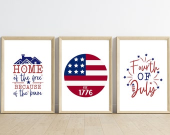 Stampe artistiche da parete del 4 luglio: decorazioni patriottiche per la casa (download digitale)