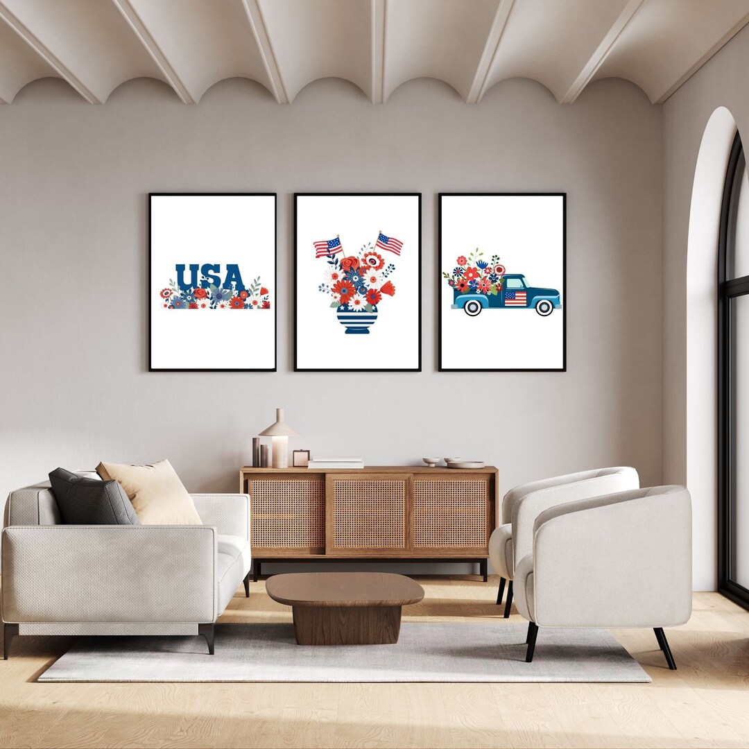 4th of July Wall Art, Pick up Truck Wall Art, Vintage Truck, Patriotic ...