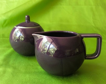 Sasaki Creamer and Sugar Bowl with Lid in Plum from Vignelli Designs 1986