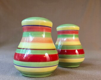 Colorful MCM Dansk Danish Salt & Pepper Shakers Striped Ceramic Charmers!