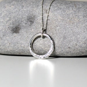 Dainty Sterling Silver Circle Necklace, Minimalist Hammered Silver Pendant, Bridesmaid Gift,  Birthday Present Gift for Her, 1st Anniversary