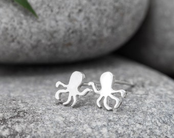 Sterling Silver Octopus Earrings,  Octopus Jewelry, Sea Animal Earrings, Small Stud Earrings, Ocean Lover Studs, Octopus Gift for Her