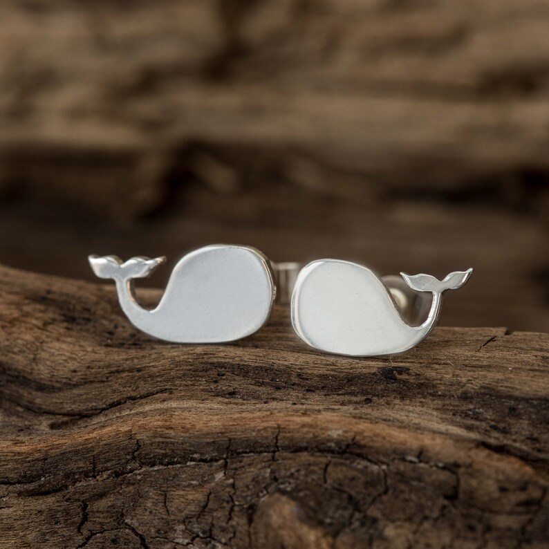 Small Sterling Silver Whale Earrings Minimalist Studs Etsy UK