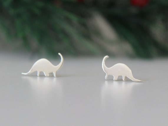 Sterling Silver Dinosaur Earrings, Diplodocus Jewellery, Paleontologist Gift, Dainty Silver Studs, Minimalist Jewellery, Dino Lover Gift