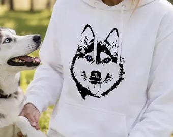 Siberian Husky Hoodie, Blue Eyes Dog Sweatshirt, Fluffy Puppy Gift