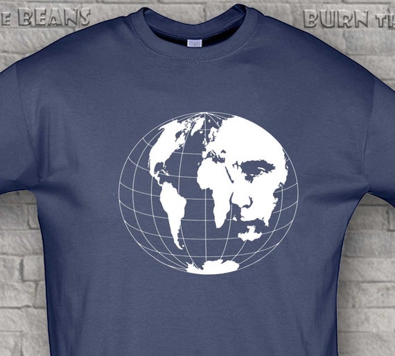 Russia Full print PB Design T-shirt Cool Putin in sunglasses burning flag USA 