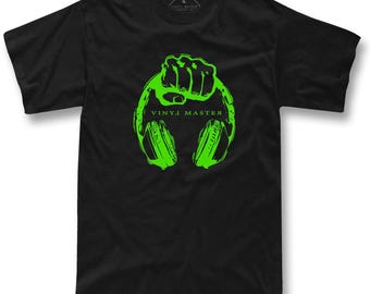 T-shirt con cuffie techno, maglietta con pugno da DJ al neon, regalo per amanti della musica rave, t-shirt elettronica underground, felpa da festival, top grafico unisex