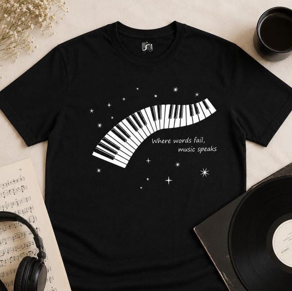 Piano T Shirt, Where Words Fail Music Speaks Shirt, Pianist Gift, Music Lover Tee, Piano Teacher Gift, Aesthetic Music Shirt